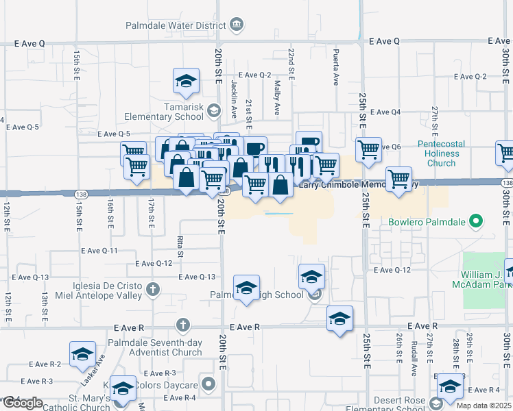 map of restaurants, bars, coffee shops, grocery stores, and more near in Palmdale