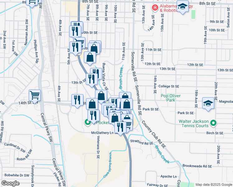 map of restaurants, bars, coffee shops, grocery stores, and more near 1716 10th Avenue Southeast in Decatur