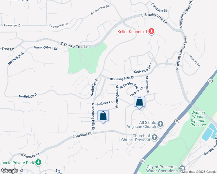 map of restaurants, bars, coffee shops, grocery stores, and more near 1303 Mandi Court in Prescott