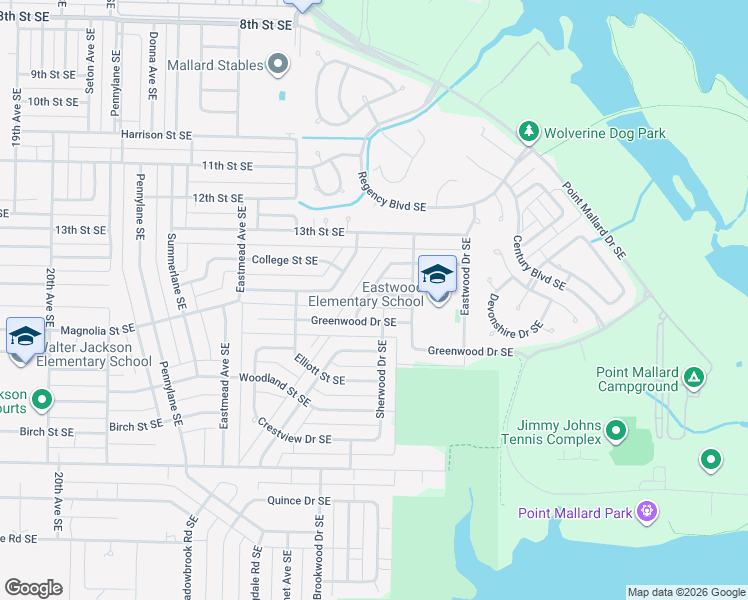 map of restaurants, bars, coffee shops, grocery stores, and more near 2502 College Street Southeast in Decatur