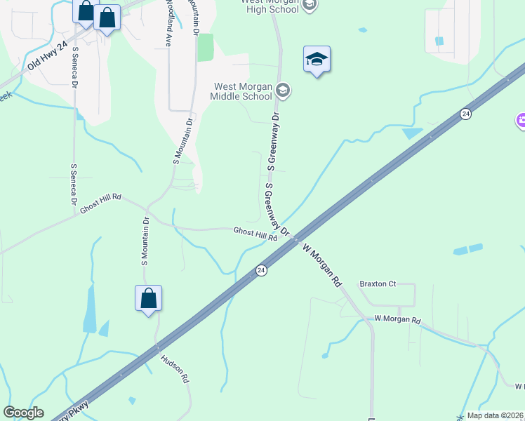 map of restaurants, bars, coffee shops, grocery stores, and more near 51 South Greenway Drive in Trinity