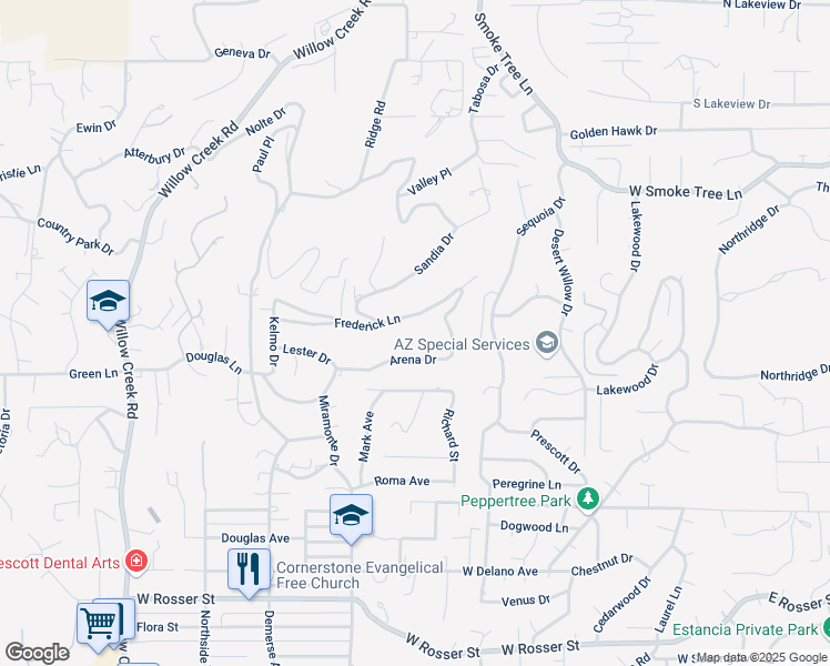 map of restaurants, bars, coffee shops, grocery stores, and more near 515 Frederick Lane in Prescott