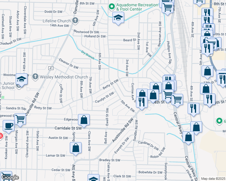 map of restaurants, bars, coffee shops, grocery stores, and more near 502 Carolyn Street Southwest in Decatur