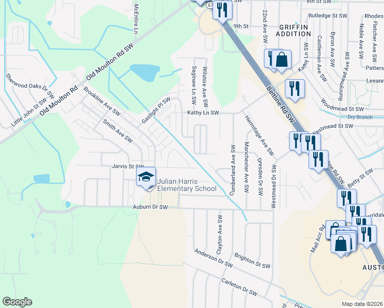 map of restaurants, bars, coffee shops, grocery stores, and more near 1922 West Brownstone Court Southwest in Decatur