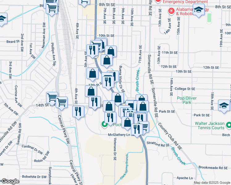 map of restaurants, bars, coffee shops, grocery stores, and more near 1020 6th Avenue Southeast in Decatur