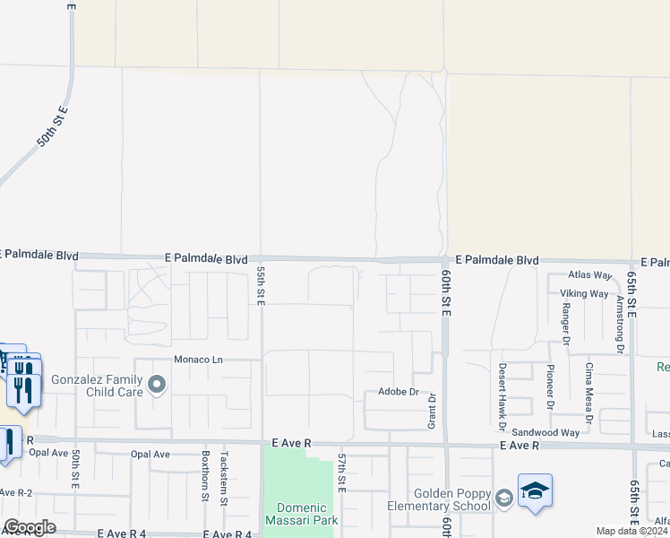 map of restaurants, bars, coffee shops, grocery stores, and more near East Palmdale Boulevard in Palmdale