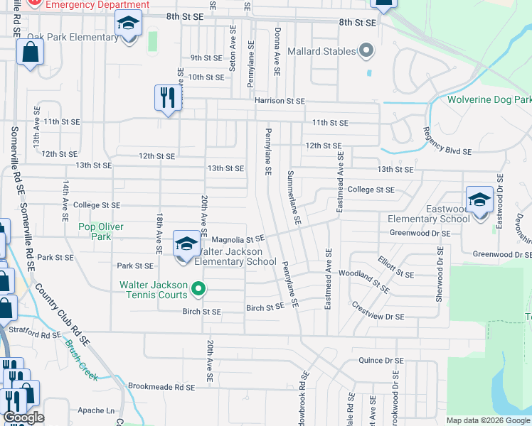 map of restaurants, bars, coffee shops, grocery stores, and more near 1721 Pennylane Southeast in Decatur