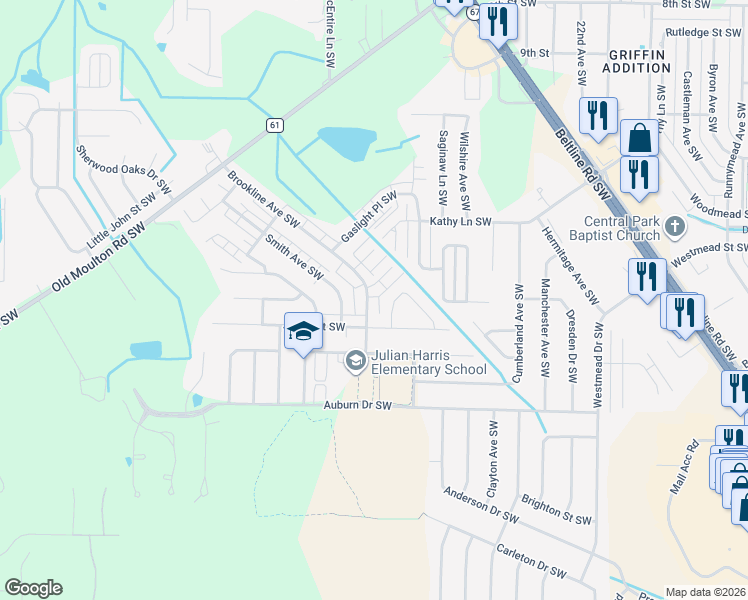 map of restaurants, bars, coffee shops, grocery stores, and more near 1812 Brookline Avenue Southwest in Decatur