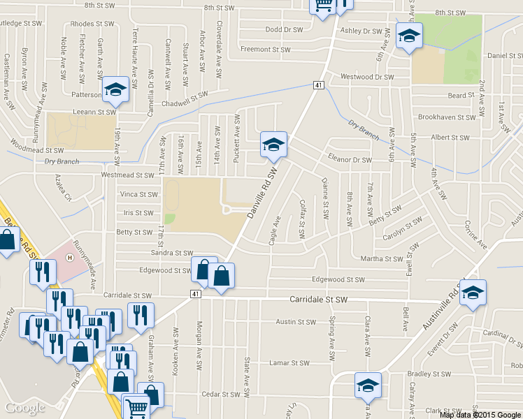 map of restaurants, bars, coffee shops, grocery stores, and more near 1620 Danville Road Southwest in Decatur