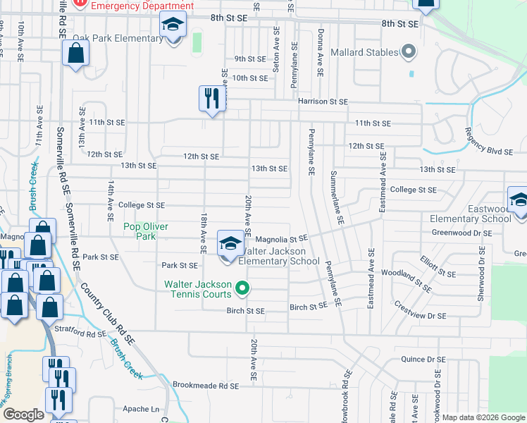 map of restaurants, bars, coffee shops, grocery stores, and more near 2003 College Street Southeast in Decatur