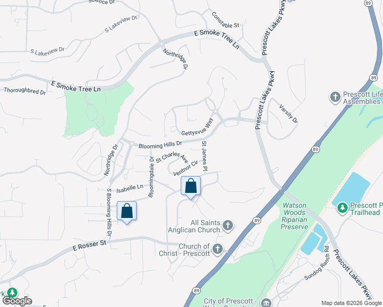 map of restaurants, bars, coffee shops, grocery stores, and more near 1953 Putnam Place in Prescott
