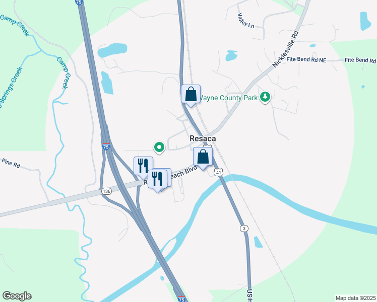 map of restaurants, bars, coffee shops, grocery stores, and more near 142 Walker Street Northwest in Resaca