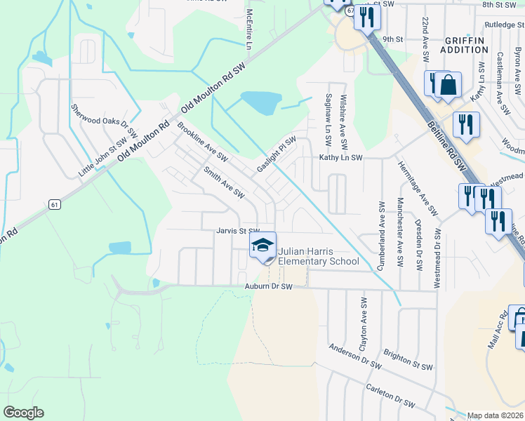 map of restaurants, bars, coffee shops, grocery stores, and more near 1824 Smith Ave SW in Decatur