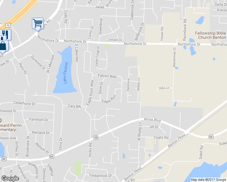 map of restaurants, bars, coffee shops, grocery stores, and more near 2902 Eagle Run in Benton