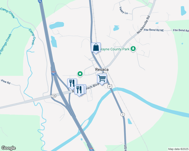 map of restaurants, bars, coffee shops, grocery stores, and more near 142 Walker Street Northwest in Resaca