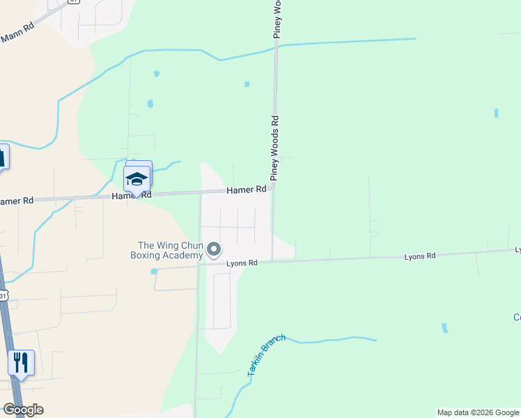 map of restaurants, bars, coffee shops, grocery stores, and more near 103 Fire Fly Lane in Owens Cross Roads