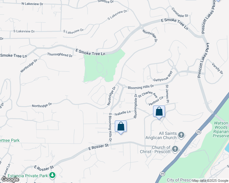 map of restaurants, bars, coffee shops, grocery stores, and more near 1260 Crown Ridge Drive in Prescott
