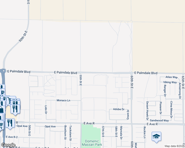 map of restaurants, bars, coffee shops, grocery stores, and more near East Palmdale Boulevard in Palmdale