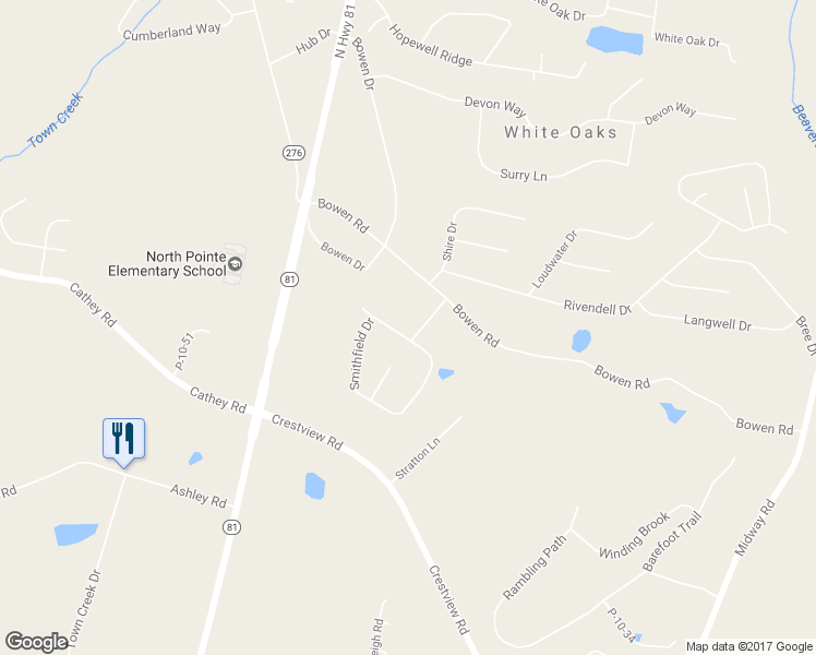 map of restaurants, bars, coffee shops, grocery stores, and more near 200 Smithfield Drive in Anderson