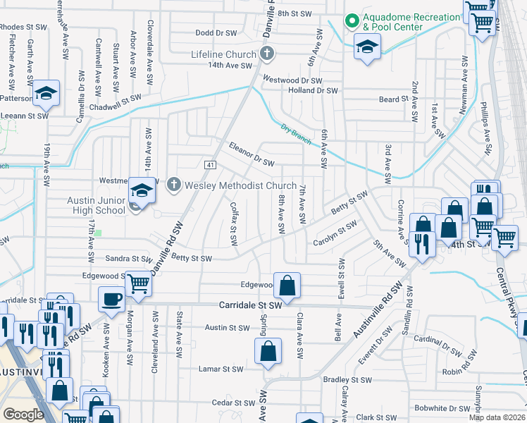 map of restaurants, bars, coffee shops, grocery stores, and more near 1716 Dianne Street Southwest in Decatur