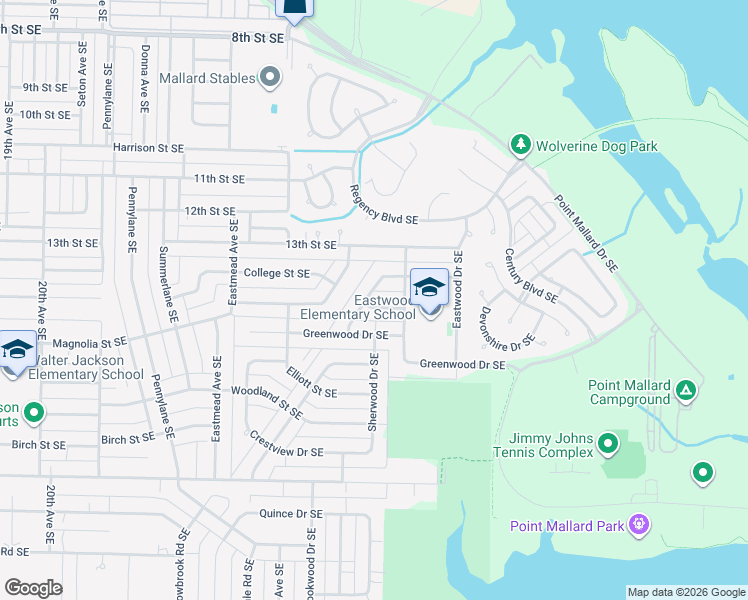 map of restaurants, bars, coffee shops, grocery stores, and more near 2502 College Street Southeast in Decatur