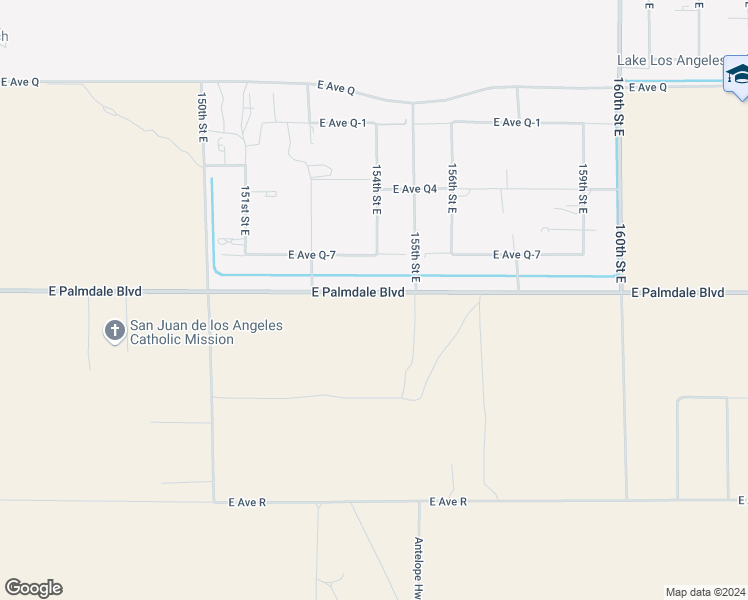 map of restaurants, bars, coffee shops, grocery stores, and more near 155th Street East in Palmdale