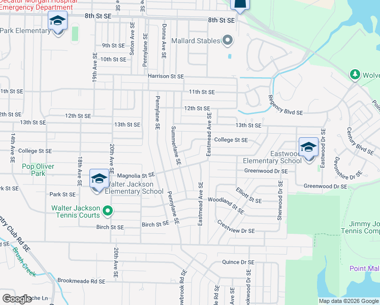 map of restaurants, bars, coffee shops, grocery stores, and more near 2205 College Street Southeast in Decatur
