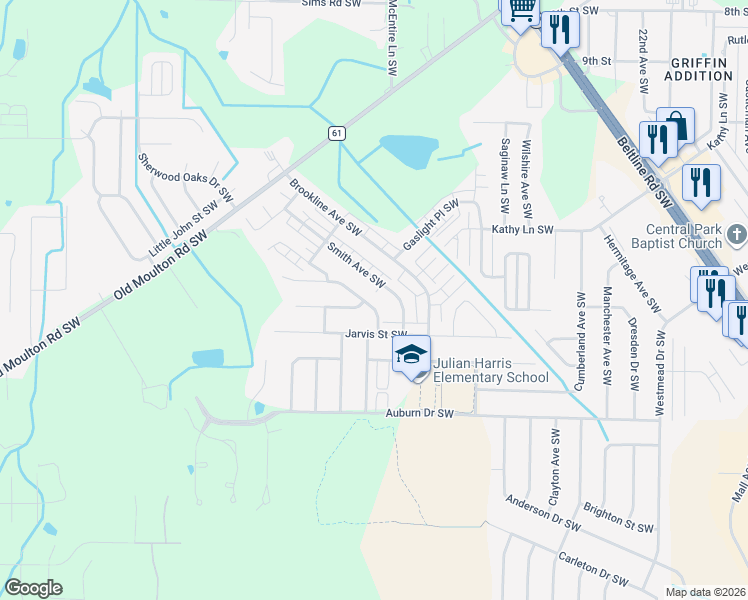 map of restaurants, bars, coffee shops, grocery stores, and more near 1838 Scobee Avenue Southwest in Decatur