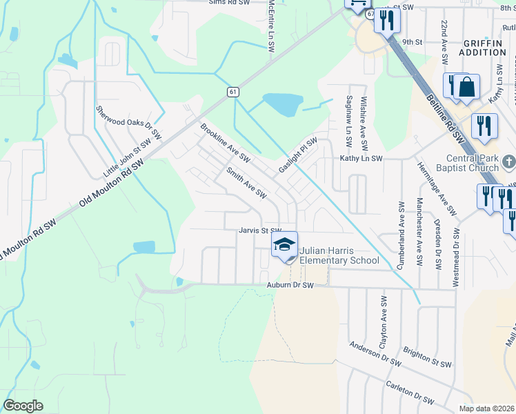 map of restaurants, bars, coffee shops, grocery stores, and more near 1838 Scobee Avenue Southwest in Decatur