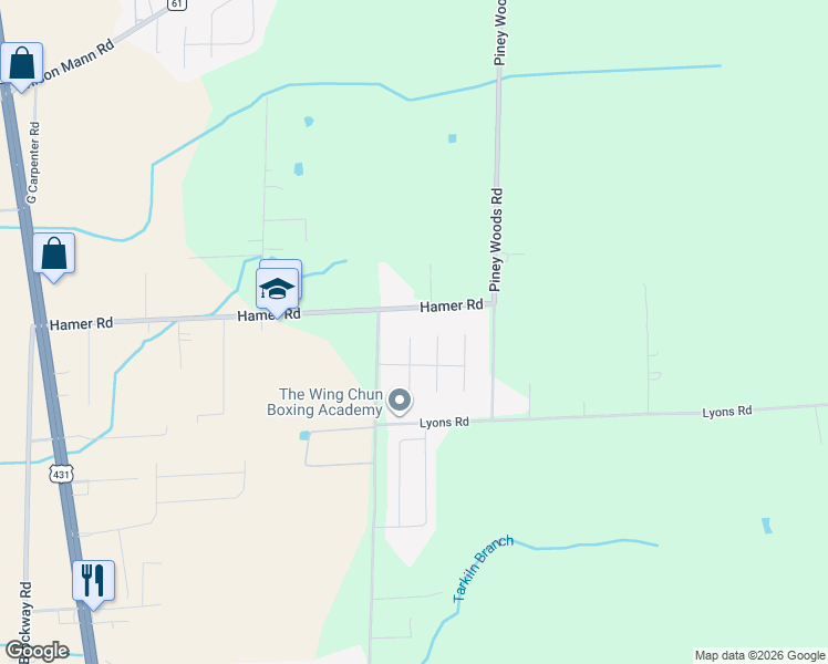 map of restaurants, bars, coffee shops, grocery stores, and more near 104 Rein Dance Lane in Owens Cross Roads