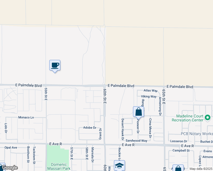 map of restaurants, bars, coffee shops, grocery stores, and more near East Palmdale Boulevard in Palmdale