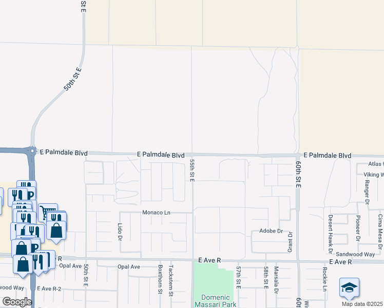 map of restaurants, bars, coffee shops, grocery stores, and more near in Palmdale