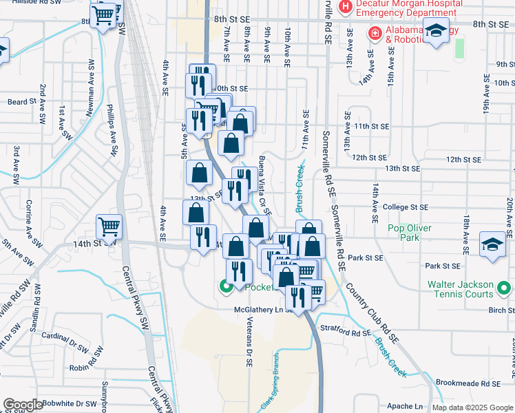 map of restaurants, bars, coffee shops, grocery stores, and more near 1020 6th Avenue Southeast in Decatur