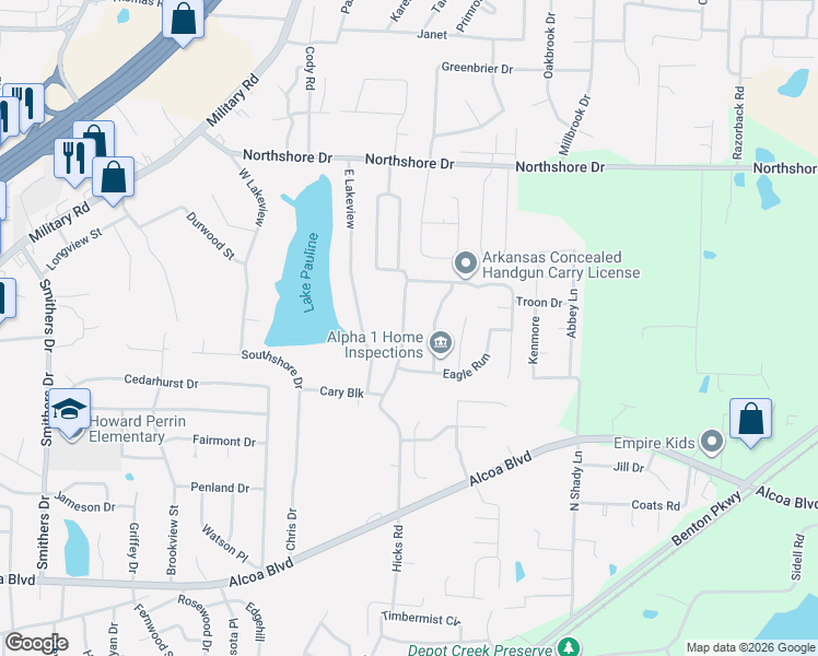 map of restaurants, bars, coffee shops, grocery stores, and more near 1701 Eagle Point Way in Benton