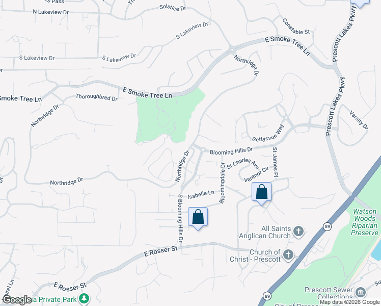 map of restaurants, bars, coffee shops, grocery stores, and more near 1260 Crown Ridge Drive in Prescott