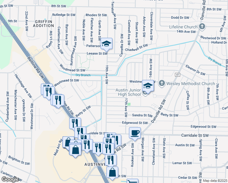 map of restaurants, bars, coffee shops, grocery stores, and more near 1711 Vinca Street Southwest in Decatur
