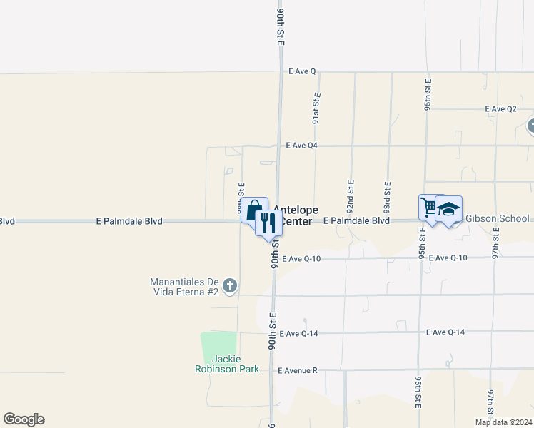 map of restaurants, bars, coffee shops, grocery stores, and more near 8837 East Palmdale Boulevard in Palmdale