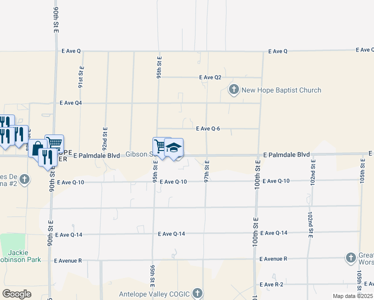 map of restaurants, bars, coffee shops, grocery stores, and more near East Palmdale Boulevard in Sun Village