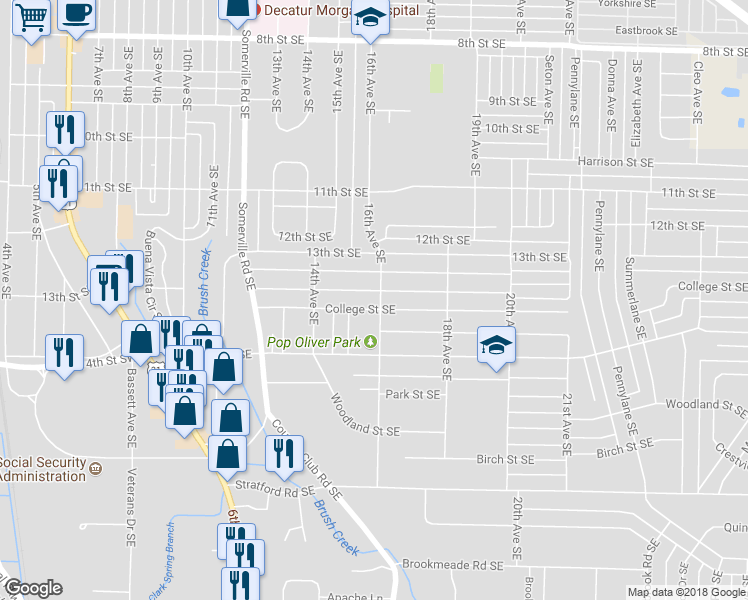 map of restaurants, bars, coffee shops, grocery stores, and more near 1613 16th Avenue Southeast in Decatur