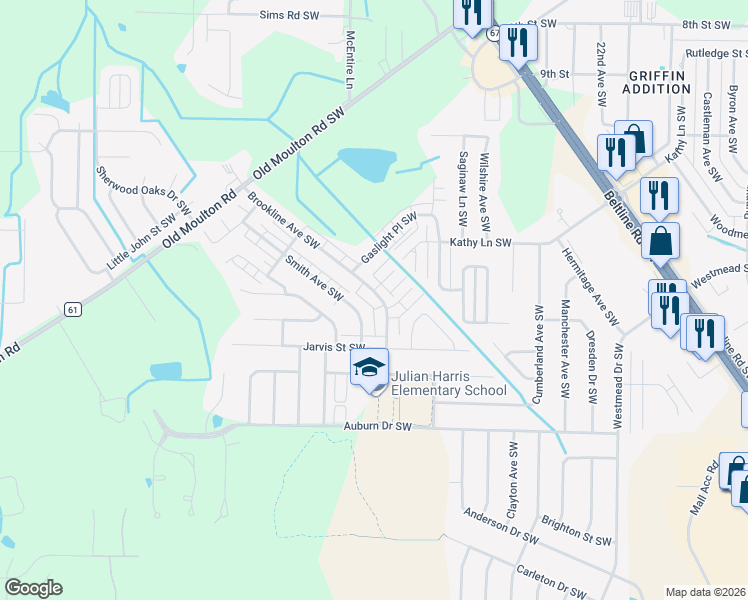 map of restaurants, bars, coffee shops, grocery stores, and more near 1824 Smith Avenue Southwest in Decatur