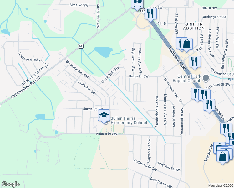 map of restaurants, bars, coffee shops, grocery stores, and more near 1812 Brookline Avenue Southwest in Decatur