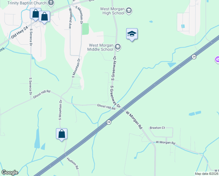 map of restaurants, bars, coffee shops, grocery stores, and more near 76 Hawthorn Way in Trinity