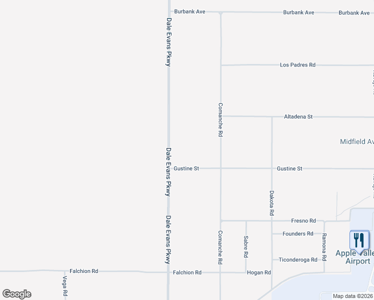 map of restaurants, bars, coffee shops, grocery stores, and more near O Dale Evans Parkway in Apple Valley