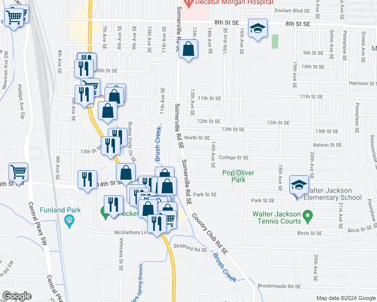 map of restaurants, bars, coffee shops, grocery stores, and more near 1209 North Street Southeast in Decatur