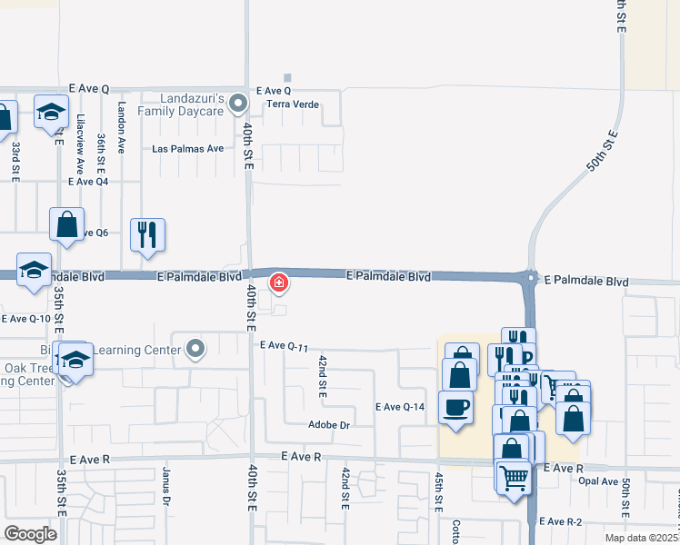 map of restaurants, bars, coffee shops, grocery stores, and more near East Palmdale Boulevard in Palmdale