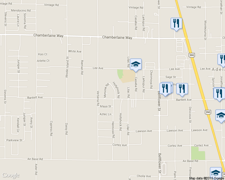 map of restaurants, bars, coffee shops, grocery stores, and more near 18141 Poinciana Rd in Adelanto
