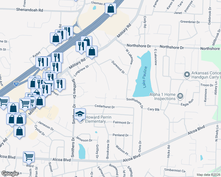 map of restaurants, bars, coffee shops, grocery stores, and more near 1826 Watts Road in Benton