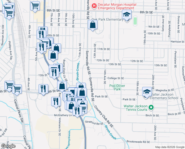 map of restaurants, bars, coffee shops, grocery stores, and more near 1209 North Street Southeast in Decatur