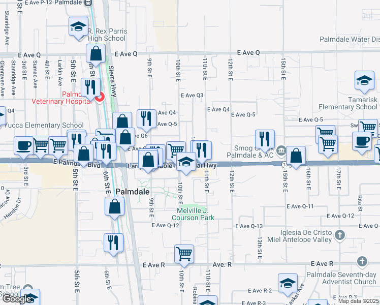 map of restaurants, bars, coffee shops, grocery stores, and more near in Lake Los Angeles