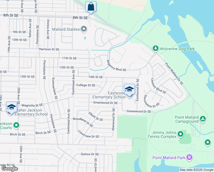 map of restaurants, bars, coffee shops, grocery stores, and more near 2505 13th Street Southeast in Decatur
